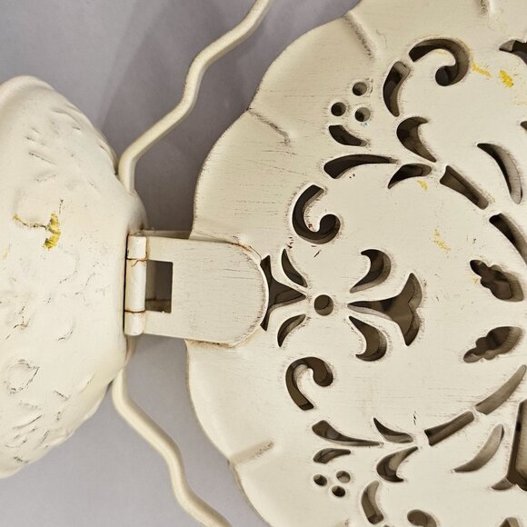 Serving Tray 3 Tier vtg cream punched metal filigree folding snack sample appeti - Picture 8 of 10